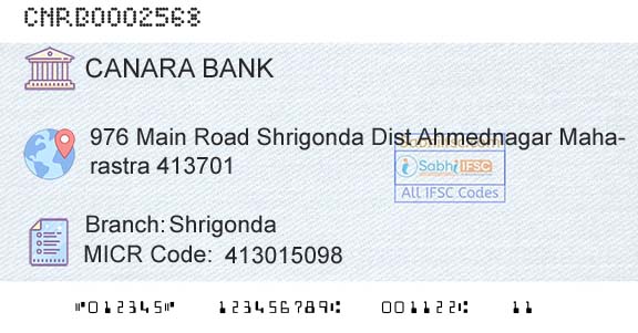 Canara Bank ShrigondaBranch
