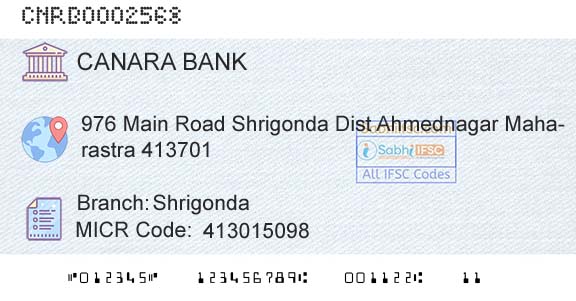 Canara Bank ShrigondaBranch 