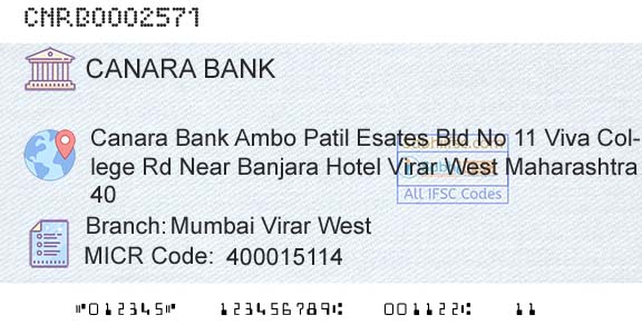 Canara Bank Mumbai Virar WestBranch 
