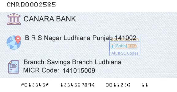 Canara Bank Savings Branch LudhianaBranch 
