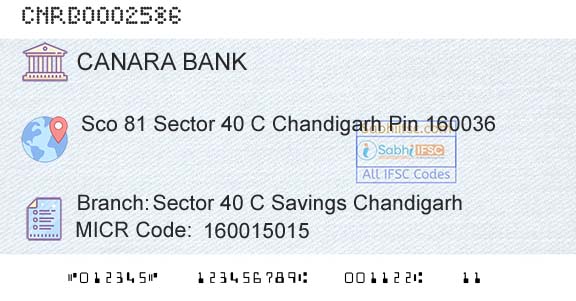 Canara Bank Sector 40 C Savings ChandigarhBranch 