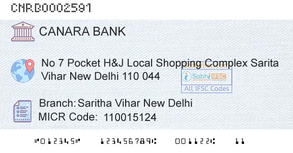 Canara Bank Saritha Vihar New DelhiBranch 