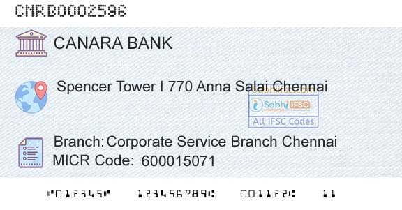 Canara Bank Corporate Service Branch ChennaiBranch 