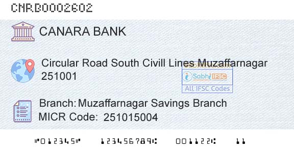 Canara Bank Muzaffarnagar Savings BranchBranch 