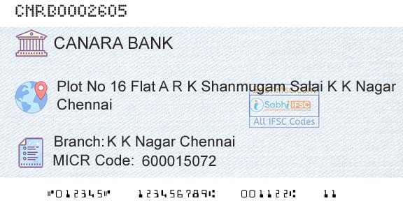 Canara Bank K K Nagar ChennaiBranch 
