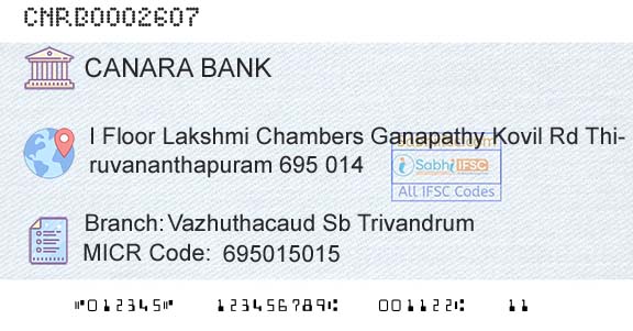 Canara Bank Vazhuthacaud Sb TrivandrumBranch 