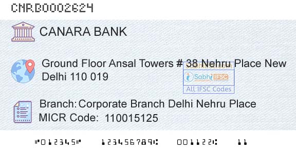 Canara Bank Corporate Branch Delhi Nehru PlaceBranch 