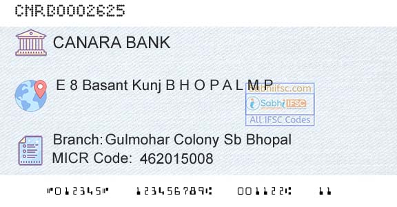 Canara Bank Gulmohar Colony Sb BhopalBranch 