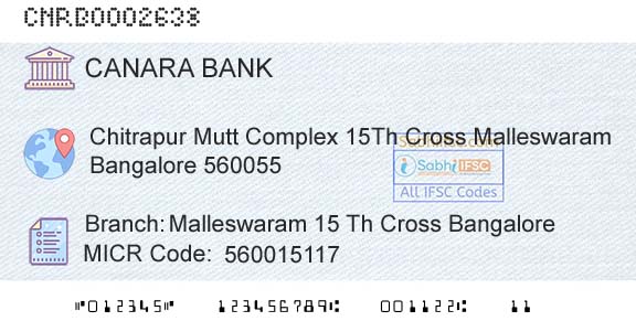 Canara Bank Malleswaram 15 Th Cross BangaloreBranch 