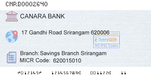 Canara Bank Savings Branch SrirangamBranch 