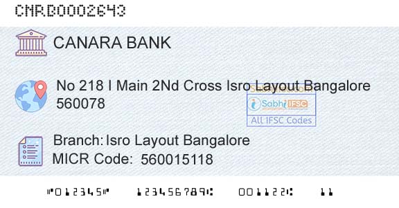 Canara Bank Isro Layout BangaloreBranch 