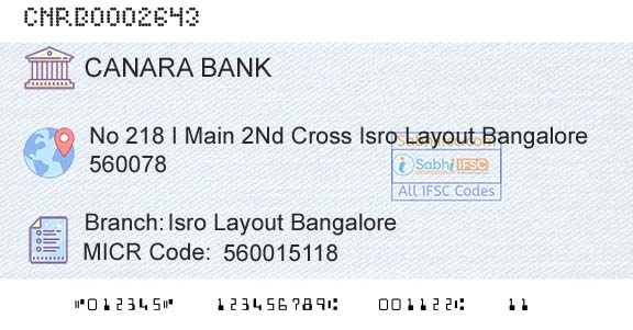 Canara Bank Isro Layout BangaloreBranch