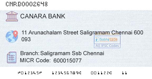 Canara Bank Saligramam Ssb ChennaiBranch 