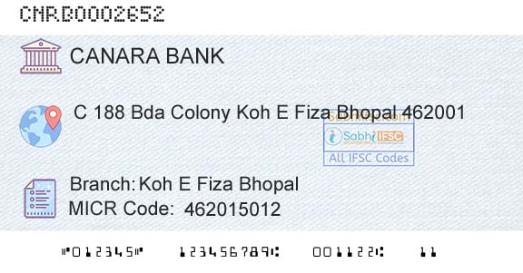 Canara Bank Koh E Fiza BhopalBranch 