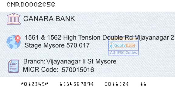 Canara Bank Vijayanagar Ii St MysoreBranch 