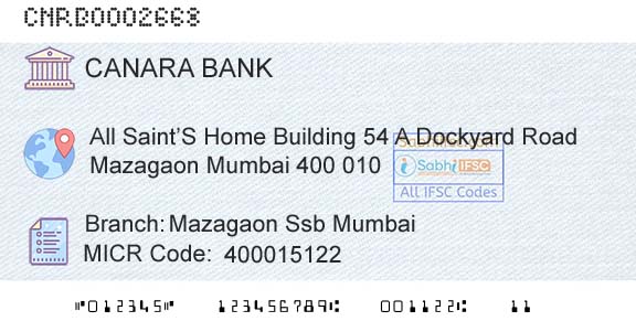 Canara Bank Mazagaon Ssb MumbaiBranch 
