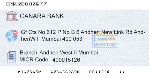 Canara Bank Andheri West Ii MumbaiBranch 