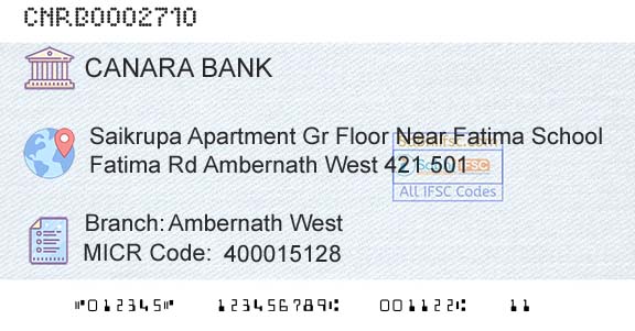 Canara Bank Ambernath West Branch 