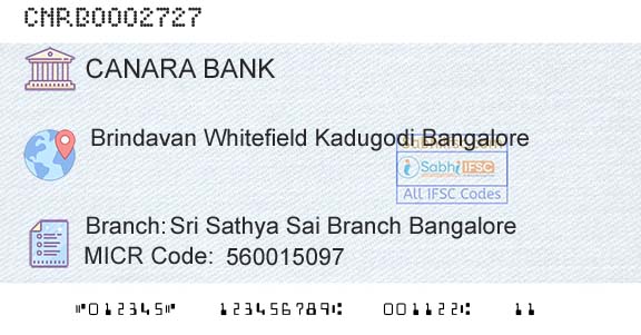 Canara Bank Sri Sathya Sai Branch BangaloreBranch 