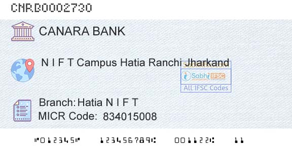 Canara Bank Hatia N I F TBranch 