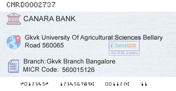 Canara Bank Gkvk Branch BangaloreBranch 