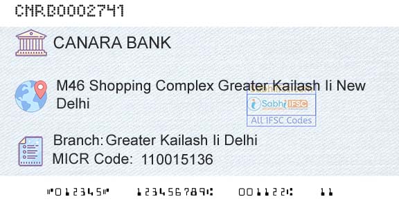 Canara Bank Greater Kailash Ii DelhiBranch 
