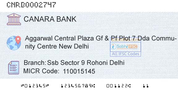 Canara Bank Ssb Sector 9 Rohoni DelhiBranch 