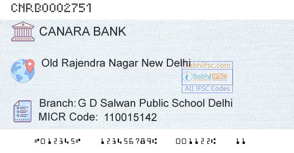 Canara Bank G D Salwan Public School DelhiBranch 