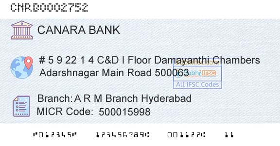 Canara Bank A R M Branch HyderabadBranch 