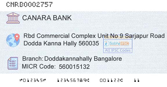 Canara Bank Doddakannahally Bangalore Branch 