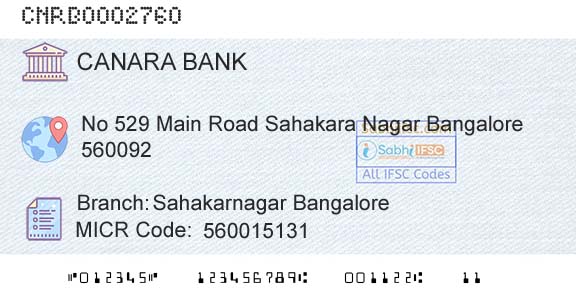Canara Bank Sahakarnagar BangaloreBranch 