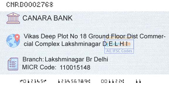 Canara Bank Lakshminagar Br Delhi Branch 