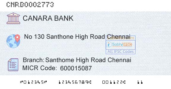 Canara Bank Santhome High Road ChennaiBranch 