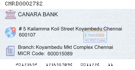 Canara Bank Koyambedu Mkt Complex ChennaiBranch 