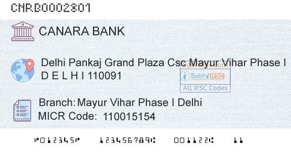 Canara Bank Mayur Vihar Phase I DelhiBranch 