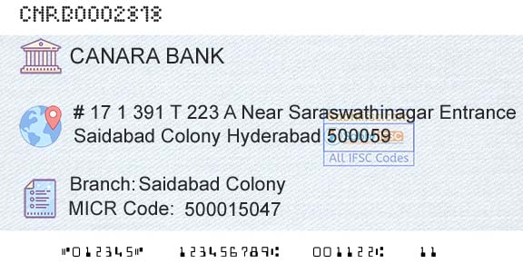 Canara Bank Saidabad ColonyBranch 