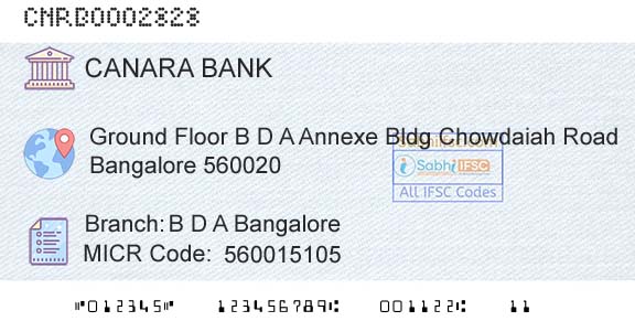 Canara Bank B D A Bangalore Branch 