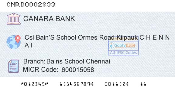 Canara Bank Bains School ChennaiBranch 