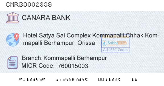 Canara Bank Kommapalli Berhampur Branch 