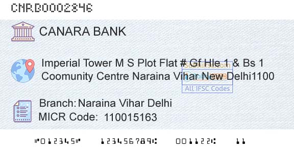 Canara Bank Naraina Vihar Delhi Branch 