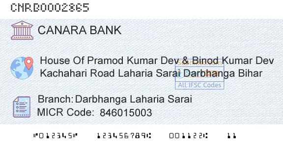 Canara Bank Darbhanga Laharia SaraiBranch 