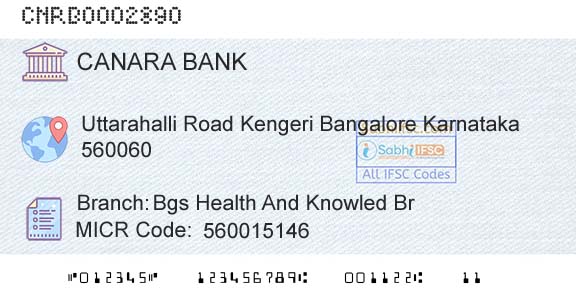Canara Bank Bgs Health And Knowled BrBranch 