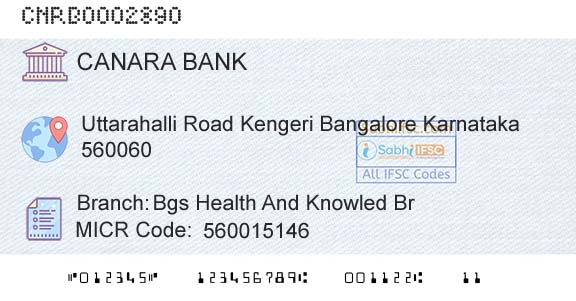 Canara Bank Bgs Health And Knowled BrBranch