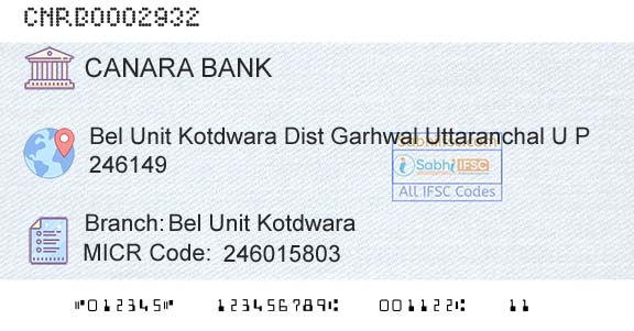 Canara Bank Bel Unit KotdwaraBranch 