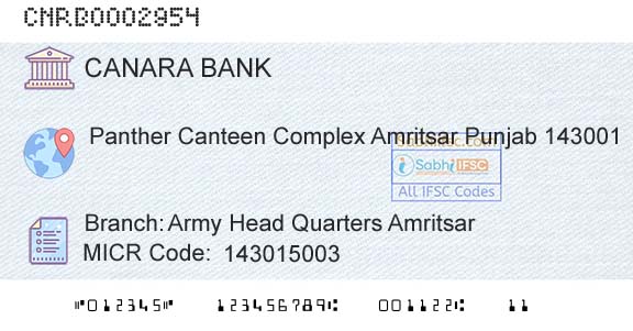 Canara Bank Army Head Quarters AmritsarBranch 