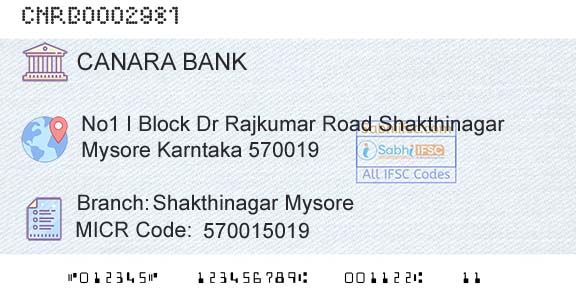 Canara Bank Shakthinagar MysoreBranch 