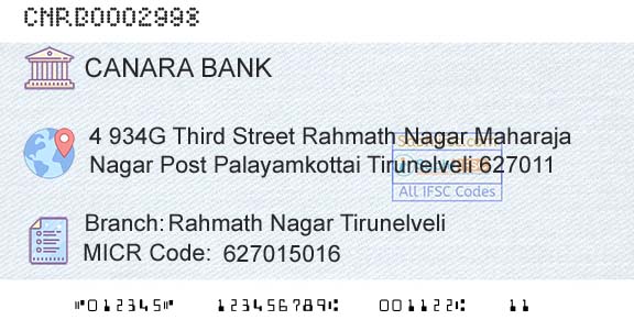 Canara Bank Rahmath Nagar TirunelveliBranch 