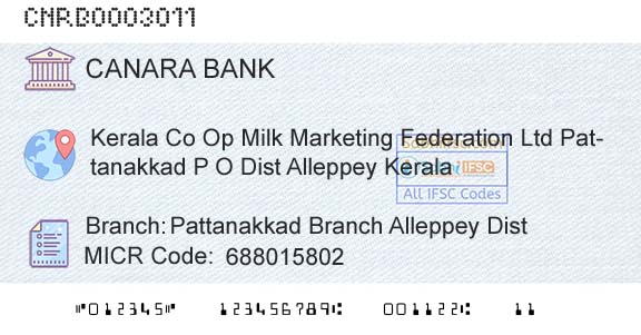 Canara Bank Pattanakkad Branch Alleppey Dist Branch 