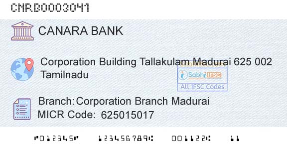 Canara Bank Corporation Branch MaduraiBranch 