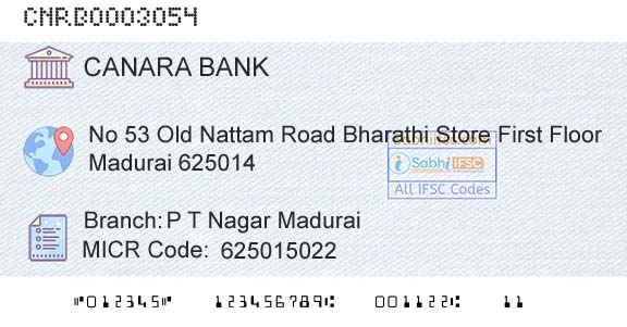 Canara Bank P T Nagar MaduraiBranch 
